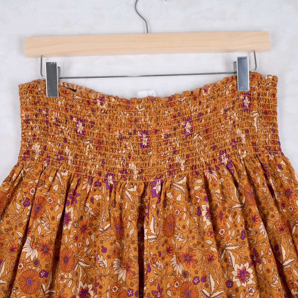 Natural Life Palazzo Pants Large Mustard Yellow Floral Smocked Wide Leg Boho - Picture 5 of 9